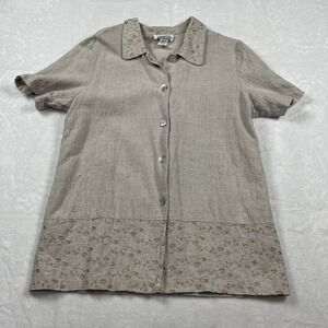 Habits Womens Sz 12 Linen Blend Button Up Short Sleeve Vacation Beach Coastal